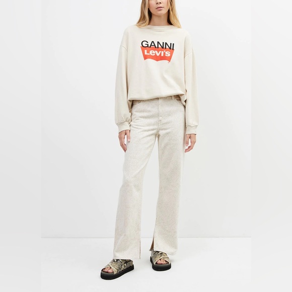 ▪️NWT GANNI✖️LEVI'S Logo-print French cotton-blend terry sweatshirt - Picture 6 of 12